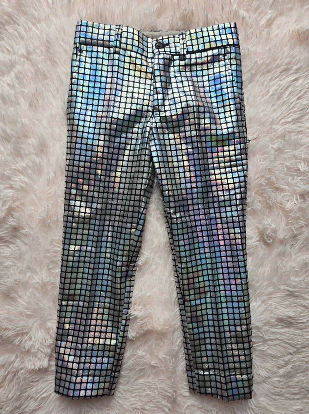 Boys OppoSuits Iridescent Holographic Checkered Blazer & Pants - Silver Multi